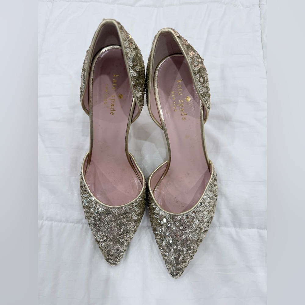 kate spade Gold Sequin Pointed D'Orsay Heels